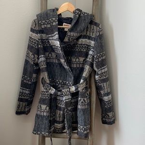 Mossimo belted button up jacket with hood.